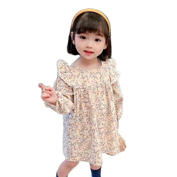 לילדים שמלות דפוס פרחוני שמלת בנות אביב סתיו לילדים שמלות מזדמנים סגנון בגדים לנערות.